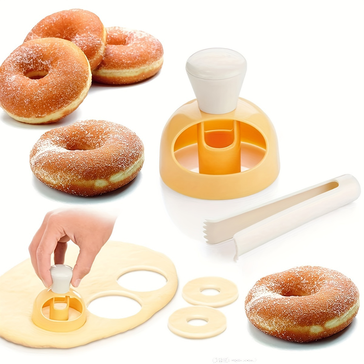2pcs universal DIY doughnut Making Kit PP non stick plastic doughnut cutting machine mold with spoon pliers family kitchen easy to use doughnut making machine baking tool for RV kitchen
