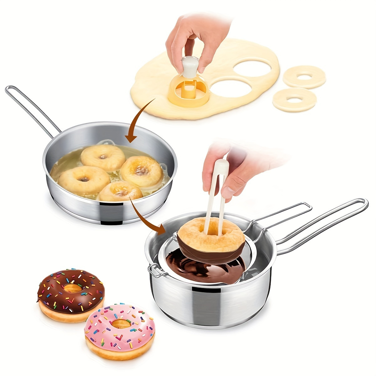 2pcs universal DIY doughnut Making Kit PP non stick plastic doughnut cutting machine mold with spoon pliers family kitchen easy to use doughnut making machine baking tool for RV kitchen