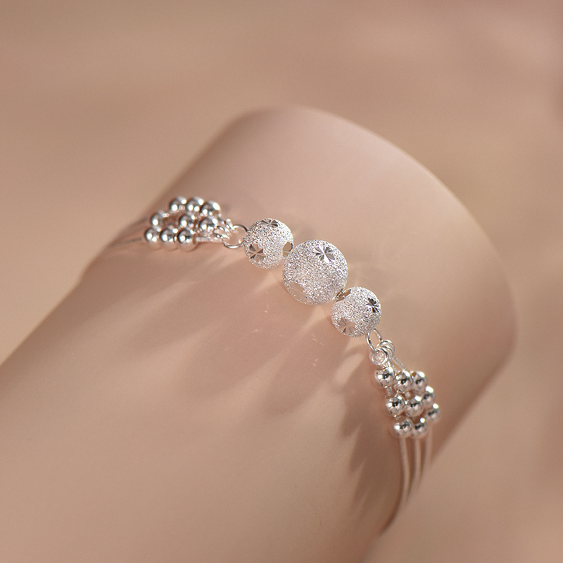 TEMU Un bracelet breloque multicouche en perles dépolies en argent sterling S925 - , hypoallergénique et nickel - un cadeau idéal pour la