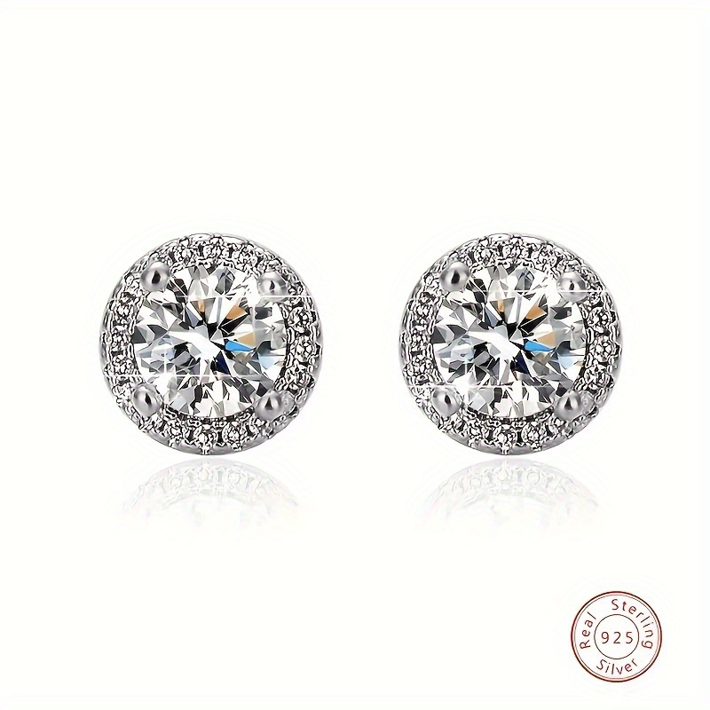 

Vintage-inspired 925 Sterling Silver 2-carat Vvs1 Moissanite Stud Earrings, Round Cut, 925 Silver With Moissanite Halo, Earring Posts In Sterling Silver For Men And Women