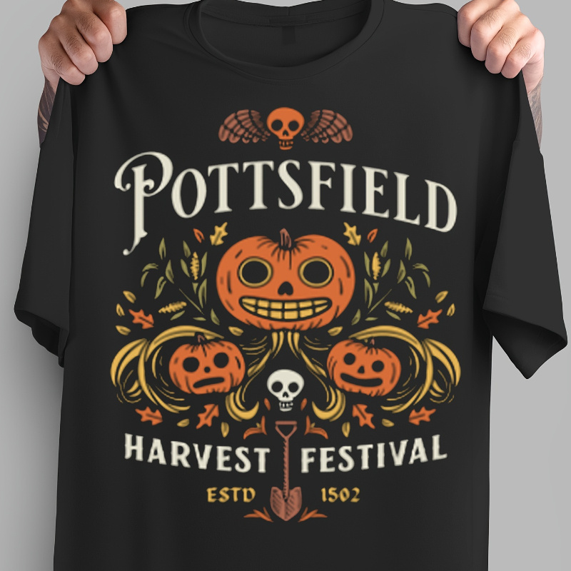 

Pottsfield Shirt For Men, Men, Funny , Costume, Halloween T-shirt, Horror Pumpkin Shirts, Spooky , Halloween Party Outfit - Made In Usa