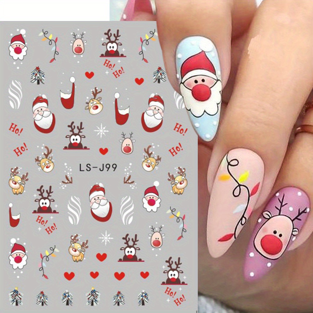 

Christmas Nail Art Stickers Decals - Cartoon Reindeer, Santa, Bell, - Oval Shaped, Glitter , Formaldehyde-free Plastic, Self-adhesive, Single Use, Anime Theme For Plastic