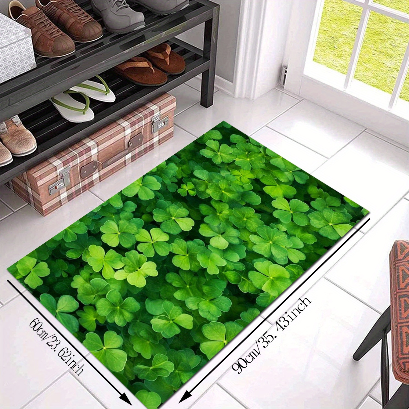 

Clover Pattern Green Decorative Rug, Flannel Absorbent Doormat, Non-slip Bathroom Mat, Stain-resistant Kitchen Carpet, Bedroom Entryway Mat, New Year's Carpet