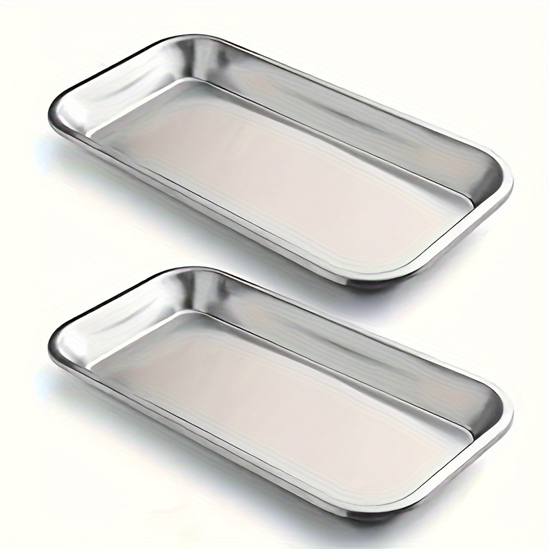 TEMU 2pcs Stainless Trays - Polished Surface, Durable , Surgical & Tattoo Tools, Easy-clean Medical-grade Containers For Organizing Supplies, Lab