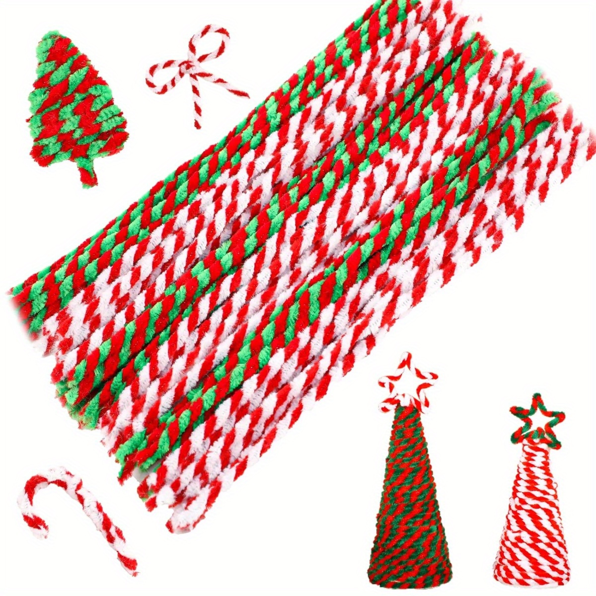 

100pcs Christmas Candy Pipe Cleaners - Colors Chenille Craft Stems For Diy Tree Decorations & Art Projects