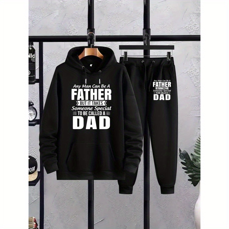 

Plus Size Men's Polyester Sweatsuit Set - Casual Hooded Sweatshirt & Joggers With "special Dad" Print, Regular Fabric With Slight Stretch