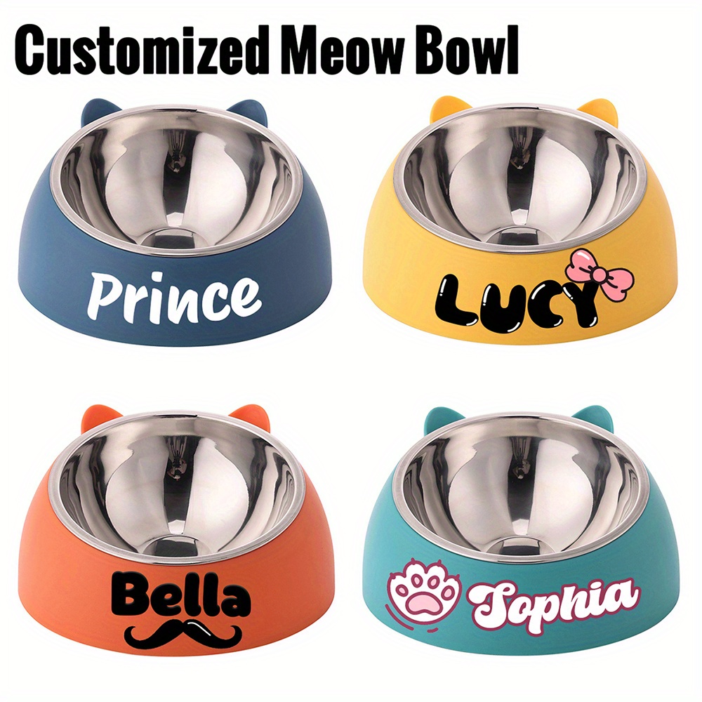 

[customer ] Customizable Stainless Steel Pet Bowl For - Design For Neck Comfort, Pp/stainless Steel Material, Perfect Gift For Pets