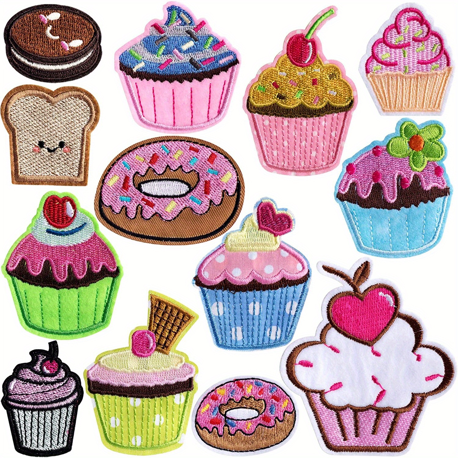 Image of Cute Embroidered Patches Of Japanese-style Donut Mini Cakes, 13pcs. Perfect For Fashion Projects, Sewn Or Ironed Clothing And Additions