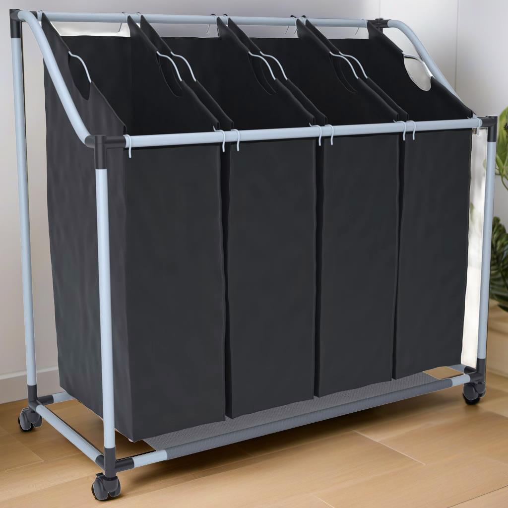 

4 Compartment Black Laundry Sorter Organizer With Dividers For Easy Sorting And Storage