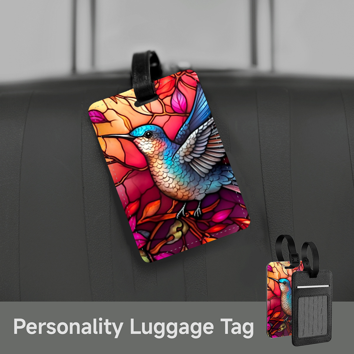 

Hummingbird Floral Stained Faux Pu Luggage Tag, Casual Vacation Personalized Id For Suitcases, Travel Luggage Tags, Backpacks, Handbags, Creative Holiday/birthday/, Lightweight