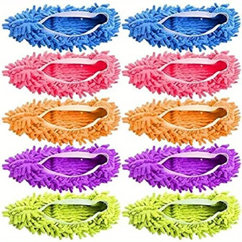 1 Pair Random Colors Chenille Mop Slippers Set: , Reusable Microfiber Dusting Shoes – Way To Clean Your Floors!