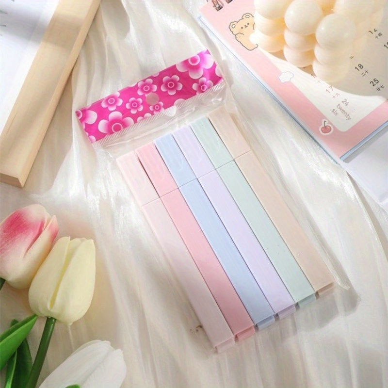 TEMU 6pcs/set Pastel Color Highlighter Kawaii Stationery Color Marker School Supplies Student Marker Highlighter Japanese Stationery