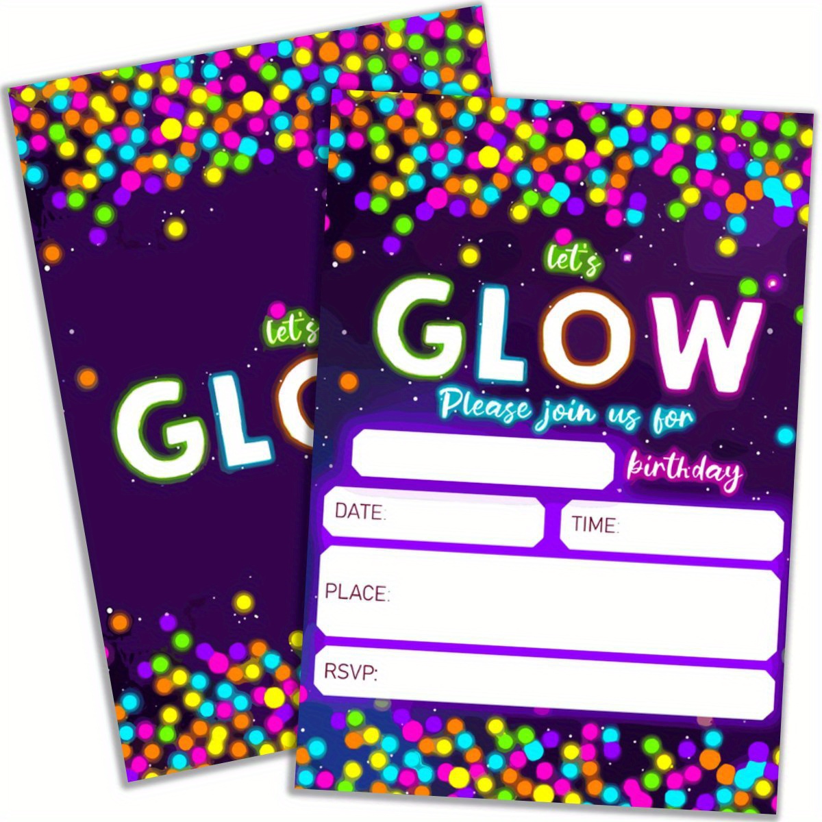 

20 Pack Glow Themed Birthday Party Invitations With Envelopes - Paper Invitations For Boys And Girls, Thanksgiving, Holiday, Thank You - No Electricity Required, Fit For