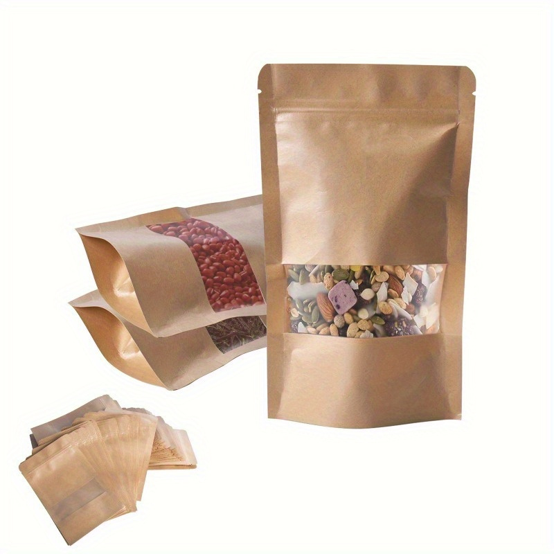 

100pcs Self-sealing Paper Bags With Clear Window For Coffee, Tea, Nuts & Snacks Storage