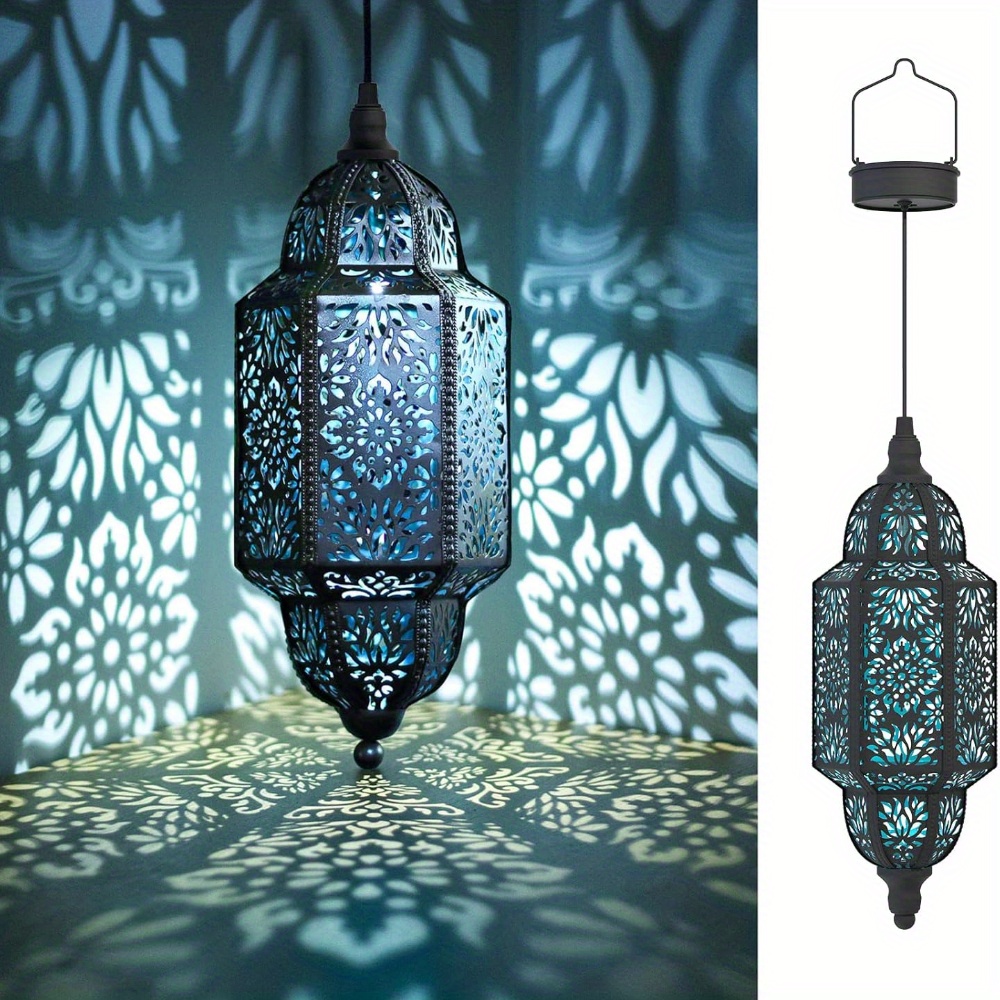 1 pack moroccan style solar lantern hanging vintage wind powered outdoor garden decor with intricate floral patterns polished   for patio pathway yard porch backyard solar powered light solar lantern for outside pathway   moroccaninspired design durable construction