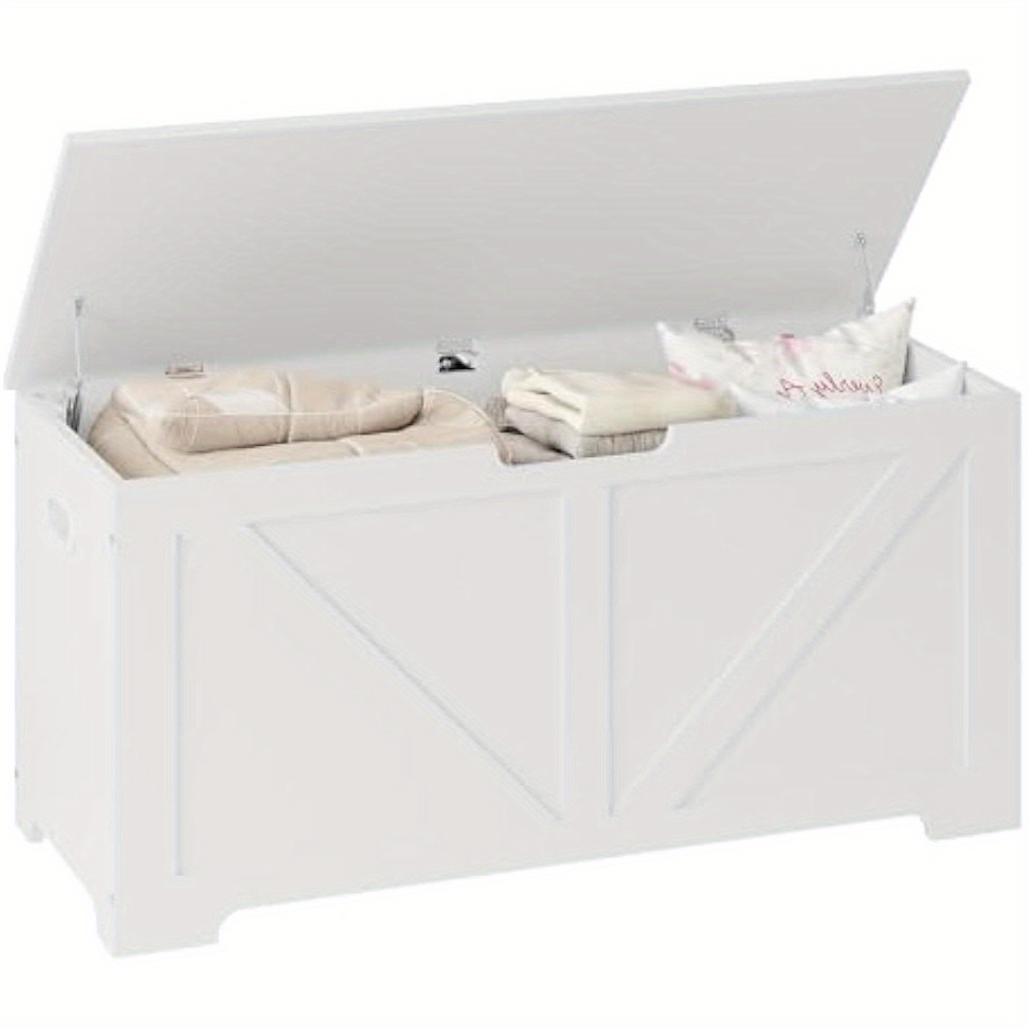 White Bench With Storage, Wooden Seat, Bench With Storage, Wooden Seat 100x47x40cm, Shoe Bench With Seat, With 2 Safety Hinges