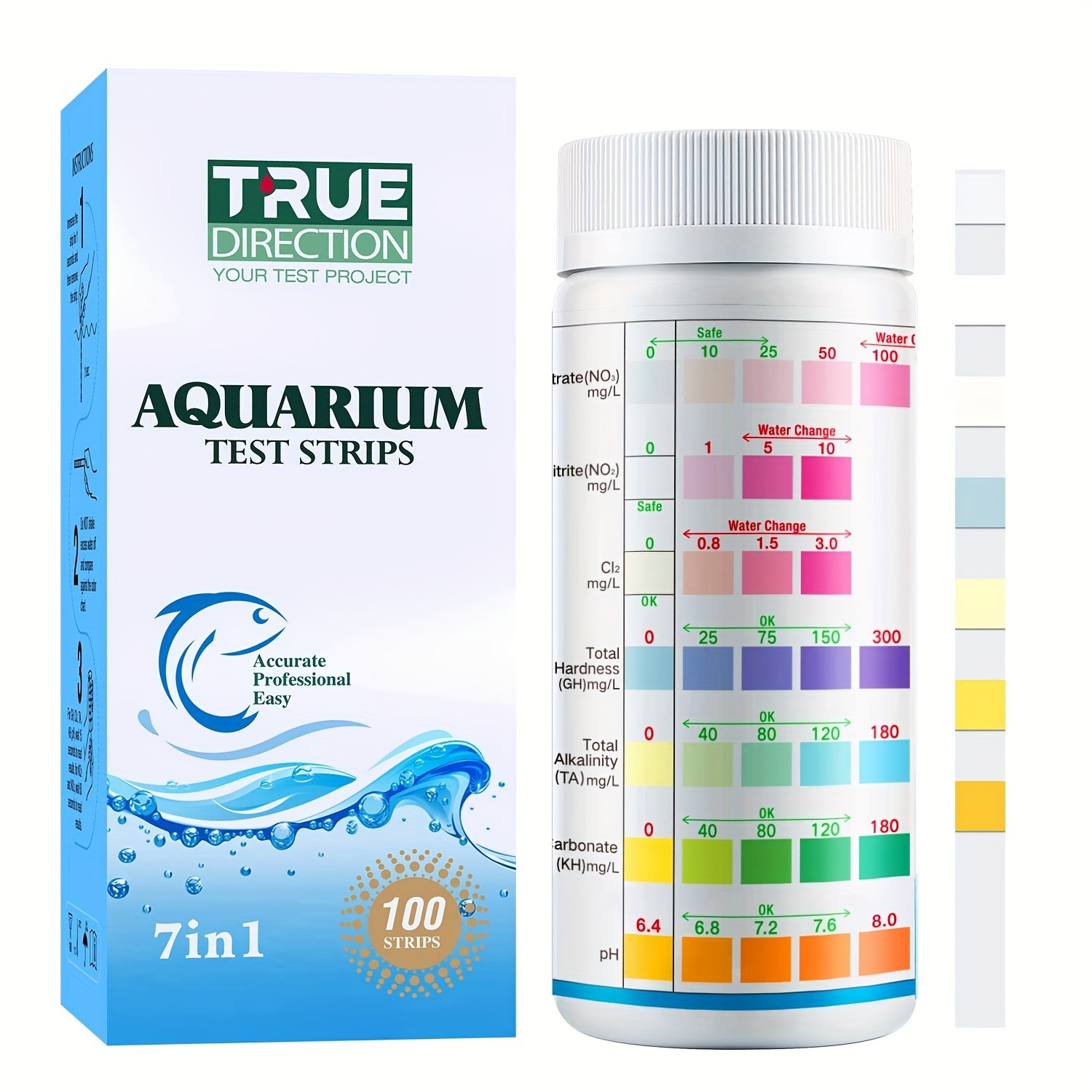 

7-way - Fish Test Strips For Freshwater, Saltwater, And Pond Testing Of Ph, Alkalinity, Nitrite, Nitrate, Chlorine, , And Hardness