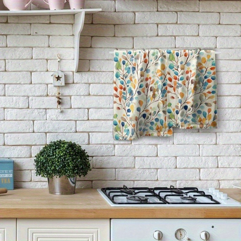 

2pcs Set Of 18x26" Polyester Kitchen Towels With Leaf & - Cooking, Baking, And Dining Decor