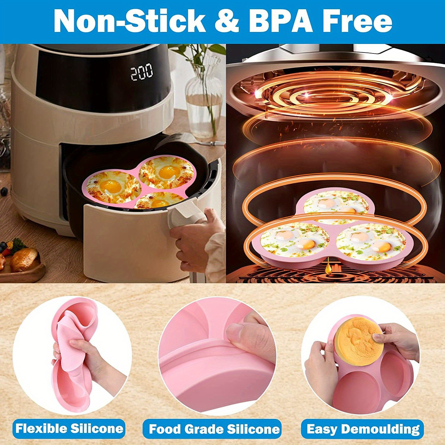 versatile silicone air fryer baking mats set non stick heat resistant easy   bonus oil brush for perfect eggs muffins details 4