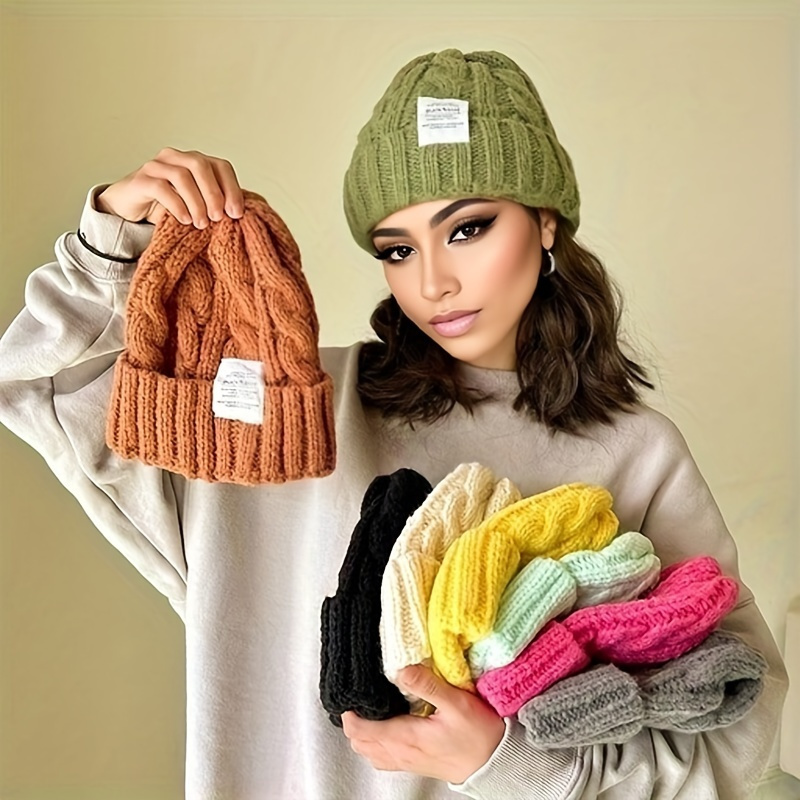 

Women's Y2k Style Knitted Beanie, Thickened Warm Ear Protector, Fashionable Outdoor Cycling Cap, Stretchable Polyester, Handwash Only, Autumn/winter Season