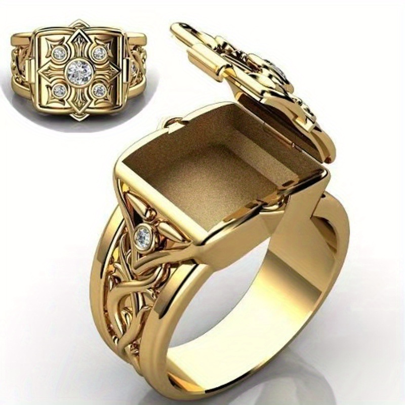 

1 Piece Of Geometric Square Copper Pattern Ring For Men And Women, , Box Ring