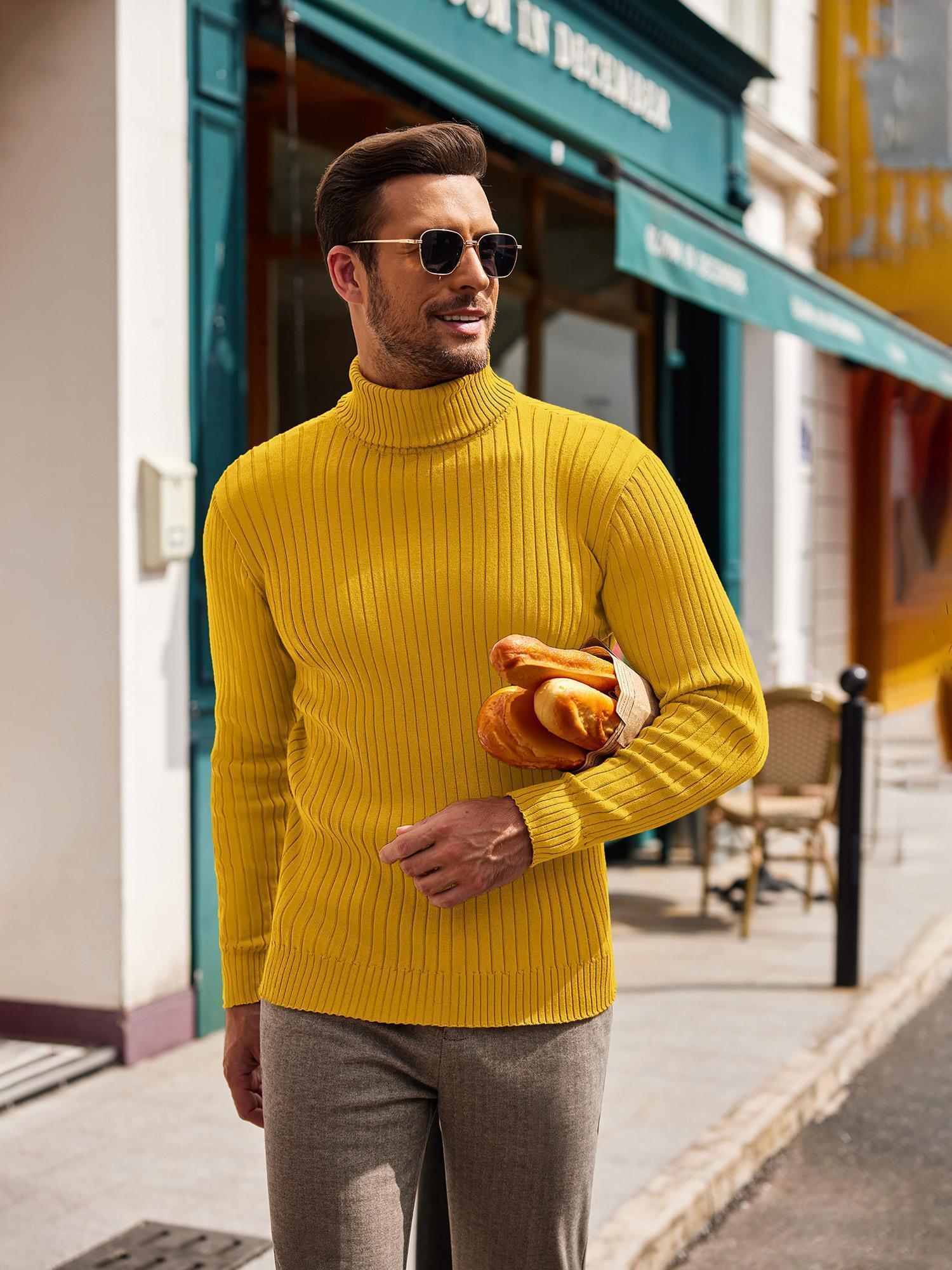mens ribbed solid turtleneck knit sweater autumn winter - Temu