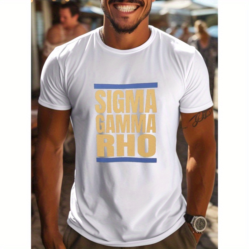 

Gamma Rho Printed T-shirt For Men - Casual Short Sleeve Polyester Knit Fabric, H-fit, Round Neck, No Padded Shoulder, For And Summer Wear