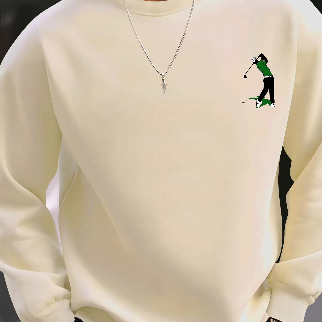 

Men's Casual Golf Print Crewneck Sweatshirt - Relaxed Fit, Polyester Knit, Machine Washable, Fall/