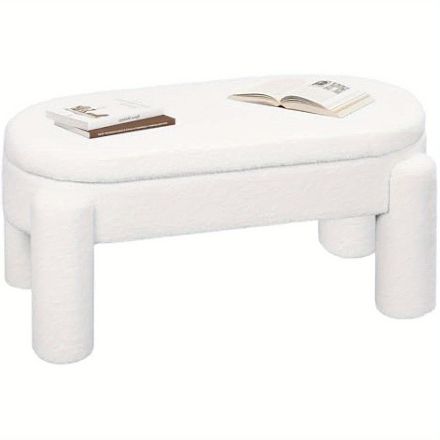 1pc Bench With Storage Space, Upholstered Of Teddy Fabric, Bed Bench, Shoe Bench, Padded Bench For Living Room, Bedroom, Hallway, Entrance, White, 114 X 53 X 47cm