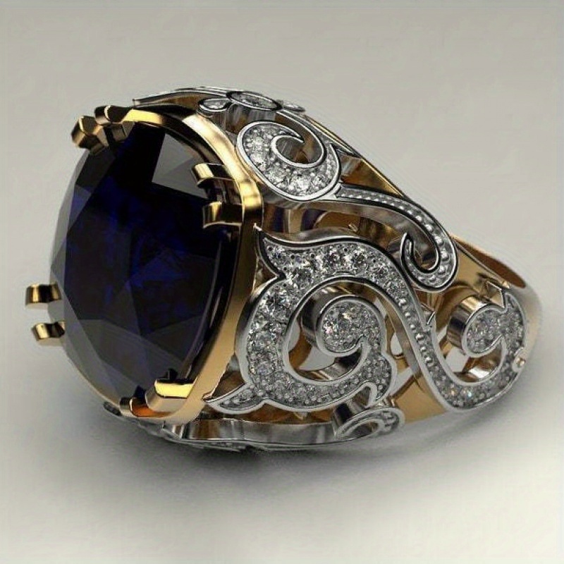 

1 Piece Of Luxurious Copper Set Zircon Ring With A Pattern Of Blue And Fat Square Gemstone