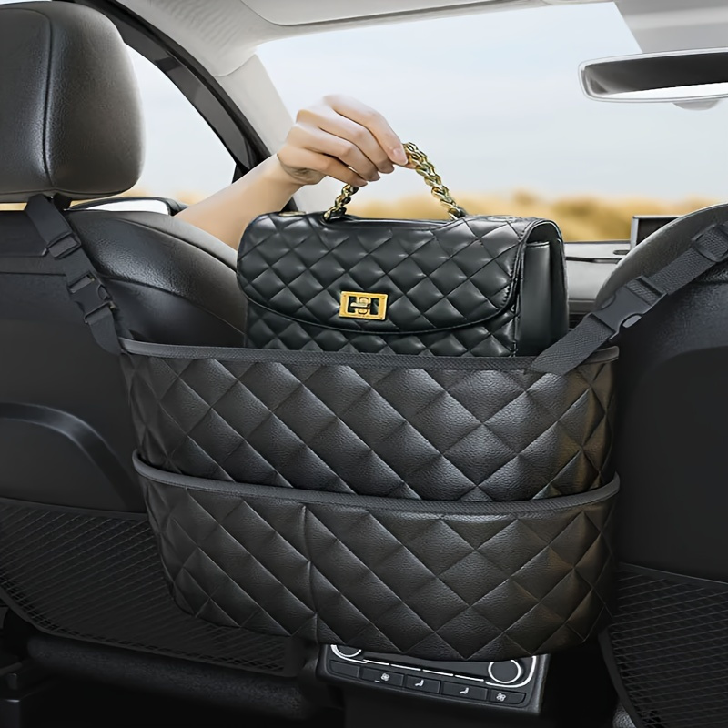 TEMU Large Capacity Car - Durable Leather Storage Net Bag For Vehicle Interior Accessories