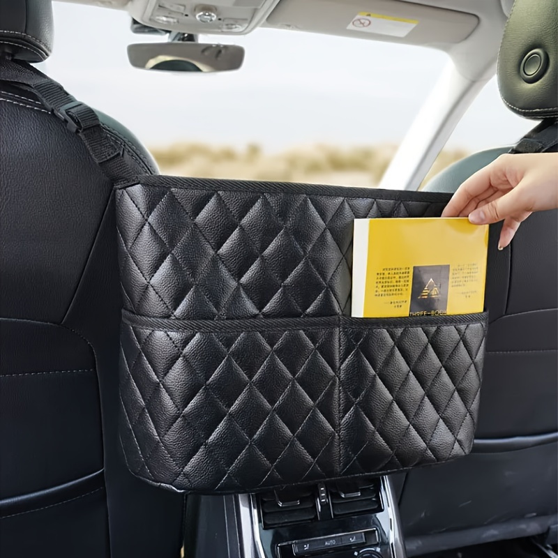 large capacity car seat back organizer     leather storage mesh bag for car interior accessories details 1