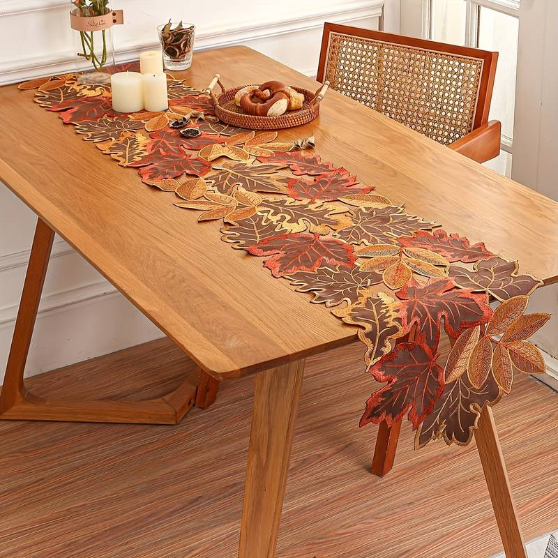 Chemin De Table Automne 40x140 Cm - Motifs Chat, Feuilles Et Citrouilles - Coton Et Lin Pour Décoration De Table
