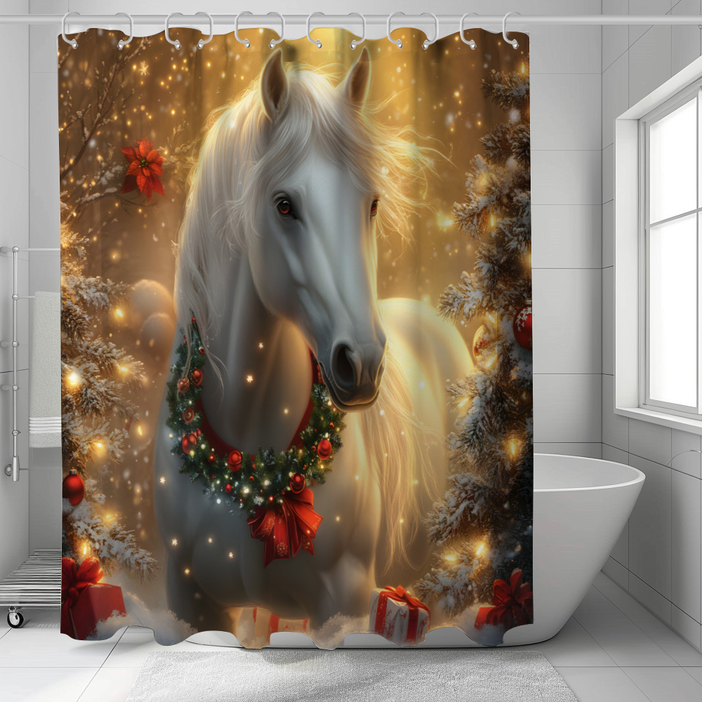 

Merry Christmas: 1pc Christmas Theme Waterproof Shower Curtain, Beautiful Christmas Pattern & Machine Washable, - Christmas Home Bathroom Decor Shower Curtain, Christmas Gift! (includes 12 Hooks)