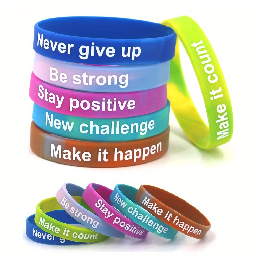 

12-pack Motivational Silicone Wristbands, Inspirational Quotes Rubber Bands, Unisex Accessories For Men And Women, Teacher Home Office Party Favors, Universal Holiday Gifts