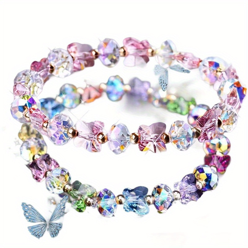 

2pc Girls Bracelet Bohemian Synthetic Crystals Charm Bracelet Stretchable Gift For Teen Girls