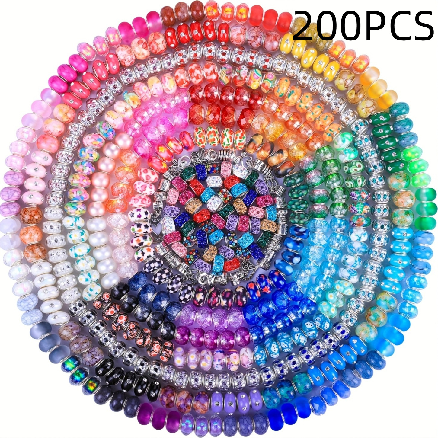 50/100/150/200pcs Mixed Color Pack Of All Kinds Of European Large Hole Beads, Bulk Mixed Color Beads, With, Lamp Beads, Fairy Garden Beads, Craft Beads, Suitable For Bracelet Jewelry