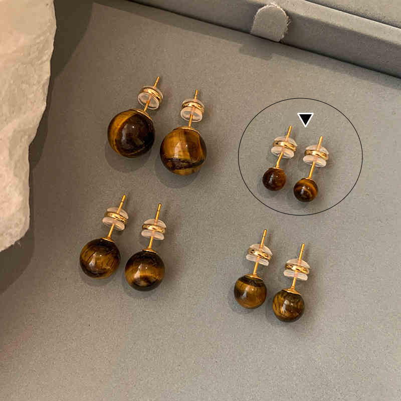 Natural Stone Style Tiger Eye Stone Stud Earrings Temperament Earrings Ear Jewelry
