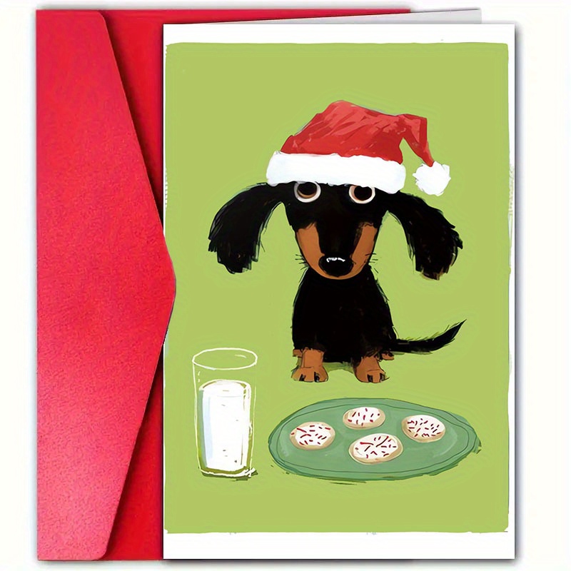 

1pc, Personalized Paper Christmas Greeting With Envelope, Festive Dachshund In Santa Hat Design, Holiday Wishes For Family & Friends, Ideal For Christmas & New Year Celebrations - 12cm X 18cm