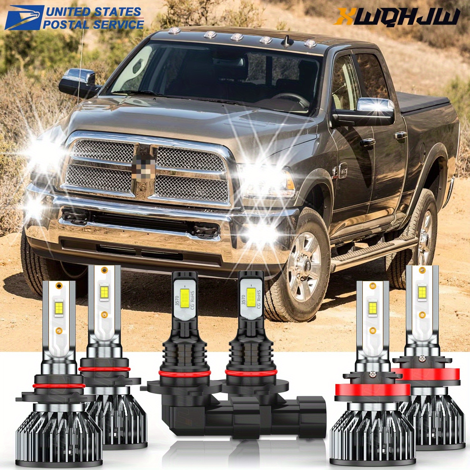 

Of 6 6000k Led Headlight Kit Hi/ Lo +fog Bulbs 2011-2017 Ram 1500 2500 3500