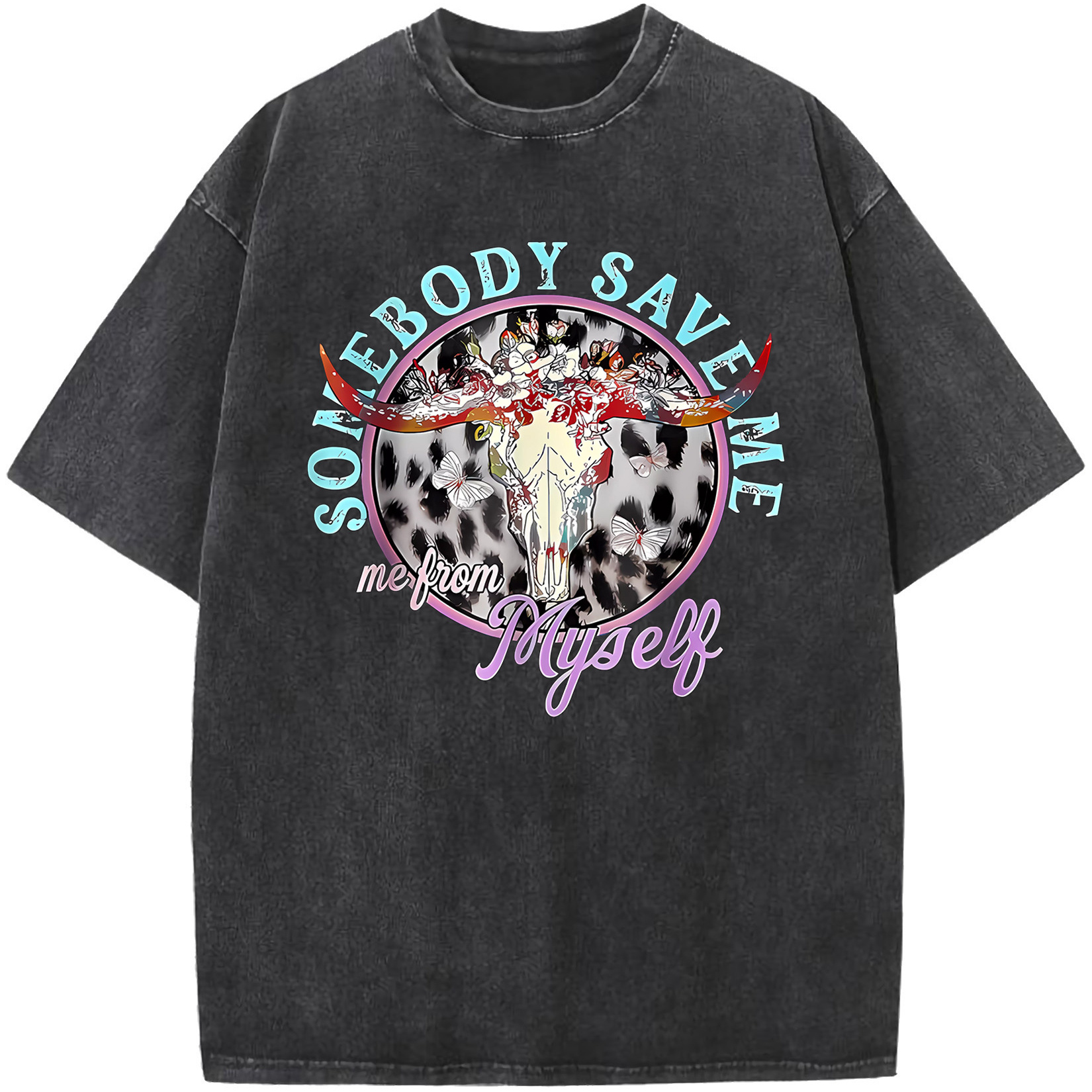 

Jelly Roll Printed Round Neck T-shirt, , Thickness Suitable For Summer Wear T-shirt, Washed Retro Street Style T-shirt