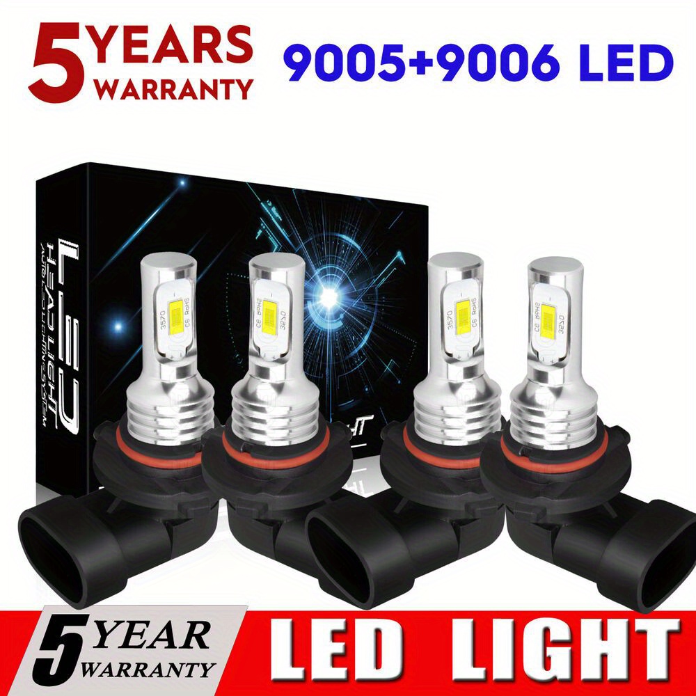 TEMU 9005+9006 / 9012+h11 Led Headlight Bulbs High Low Beam Bulbs Combo White, Pack Of 4, Chip New Upgraded Bulbs, Up To 50000 Hours, 9005+9006,