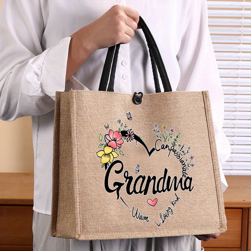 

Elegant Grandma Slogan Tote Bag - Spacious & Stylish Linen Handbag With Nylon , Work, School, Shopping & Beach , Travel, Zipper Pouch, Birthday Party, Festivals Pattern, Large Capacity