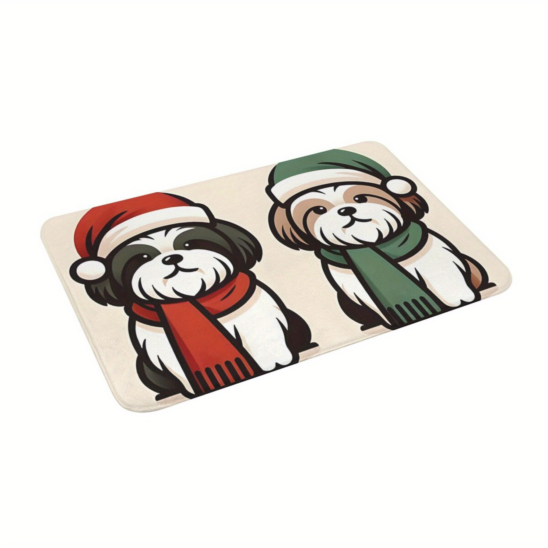 

Adorable Shih Tzu Puppies In Santa Hats - Anti-slip Doormat & Kitchen Rug, Machine Washable Polyester Floor Carpet For Home Decor