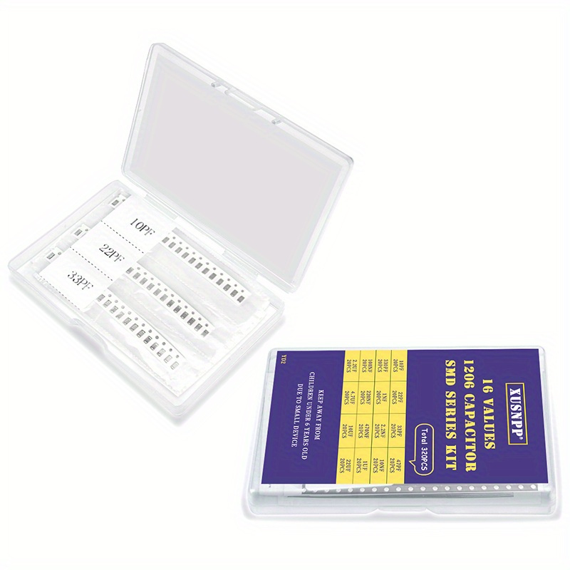 

320-piece 1206 Smd Ceramic Capacitor Assortment Kit - 16 Values, 10pf-22uf Capacitors, 16v-50v, ±10% Tolerance For Electronics Diy And Industrial Electrical Use - Uncharged, Non-battery Operated