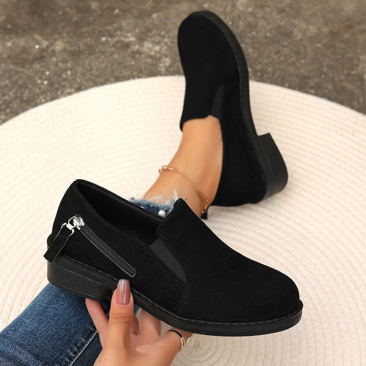 

Women's Low Heel Penny Loafers -fabric - Classic Solid Color Slip-on , Hand Wash Or , Tpr Sole, Comfortable Fabric Insole And Lining