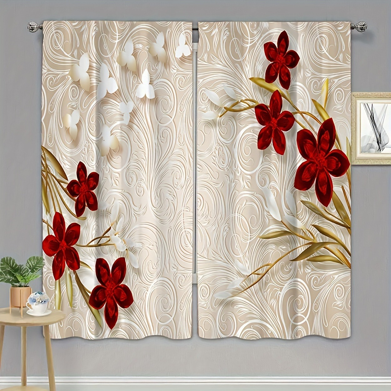 

2pcs Set Of Printed Polyester Curtains - For & ,