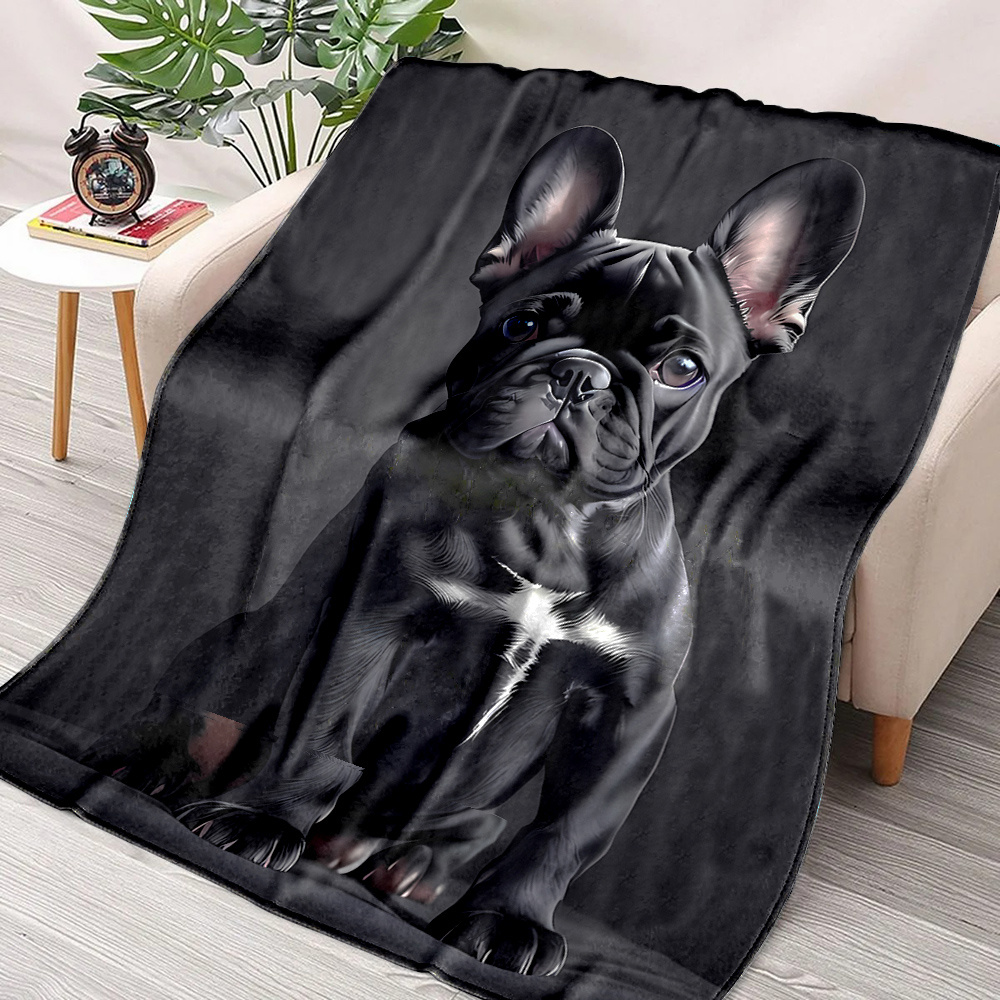 flannel fleece throw blanket cute black french bulldog print Temu