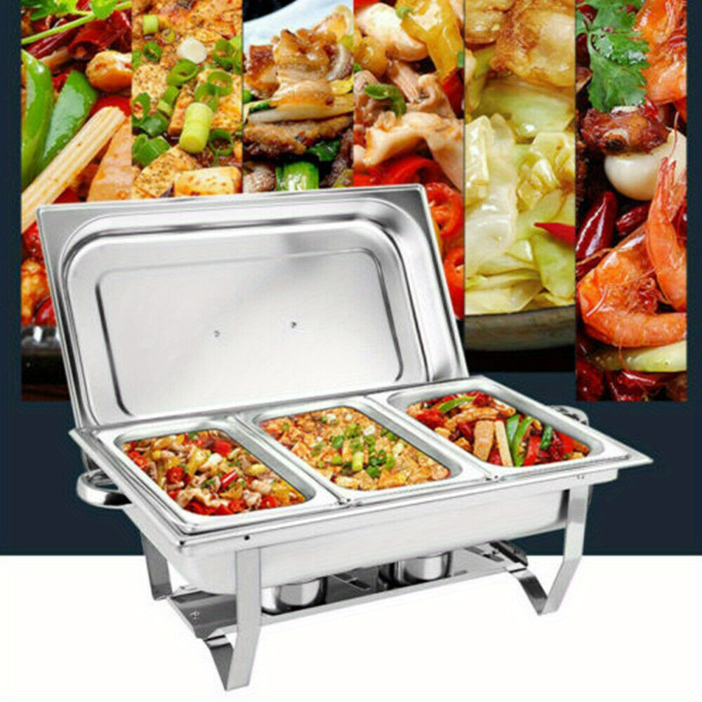 E-shop 9-Liter Edelstahl-Isolier-Essensschale-Set mit drei Fächern (mit Deckeln) – Isolierte Catering-Ausrüstung für Buffets, Gastronomiebetriebe. Die