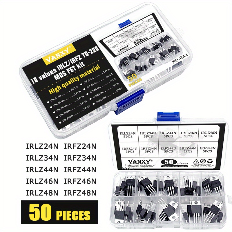 

50pcs Mos Fet Kit - 10 Values, Irlz & Irfz , No Battery - For